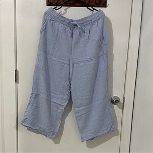 Cynthia Rowley Light Blue Wide Leg Linen-Blend Drawstring Pants